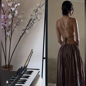 NWT DISHH Australian Brand brown linen midi skirt